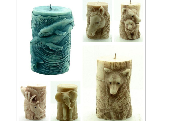Animal Stereo Cylindrical Silicone Candle Molds , Bear / Dolphin / Horse Salt Carving Mould